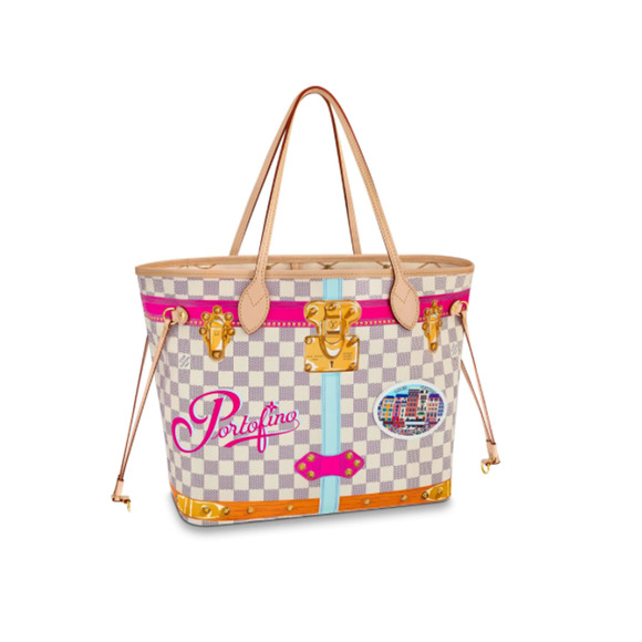 Louis Vuitton Neverfull MM Portofino Damier Azur Summer Trunk Bag Purse Rare LTD - Picture 3 of 16